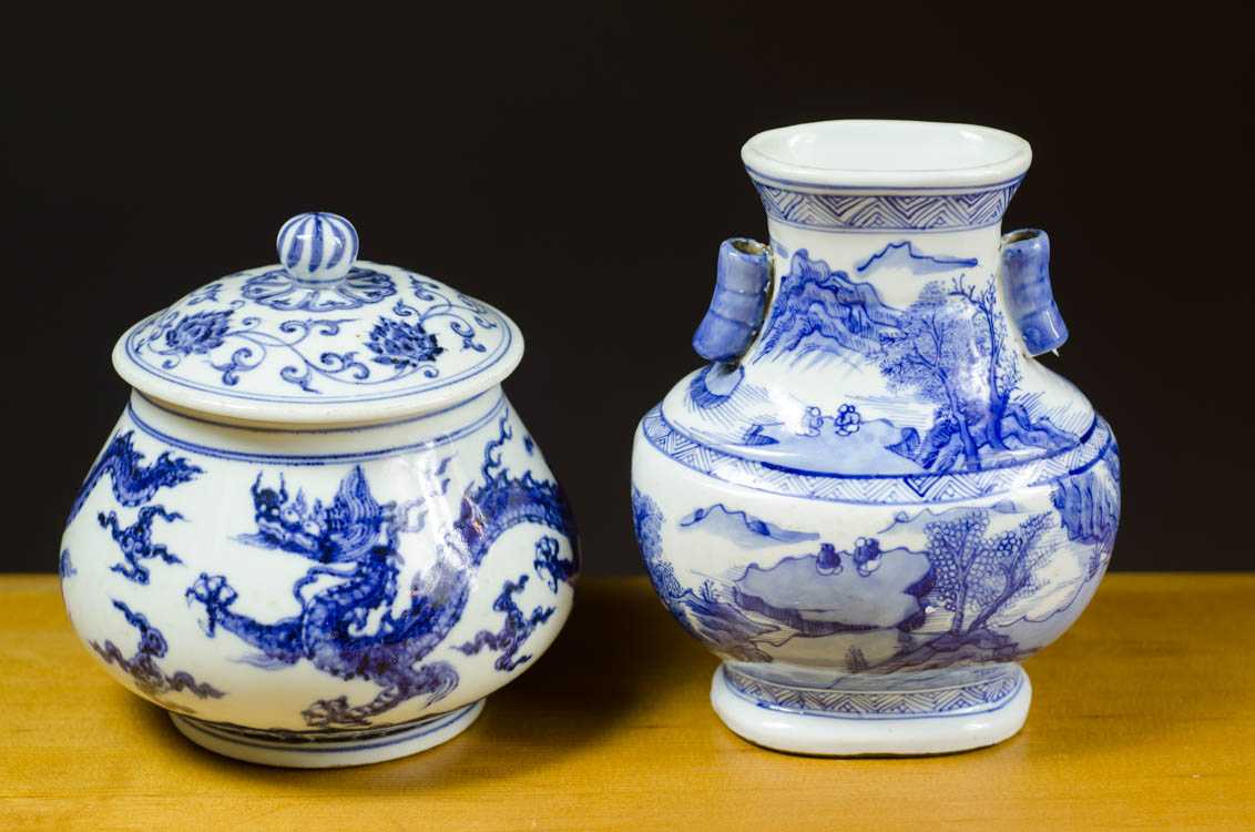 Appraisal: TWO CHINESE BLUE AND WHITE PORCELAIN VESSELS including a lidded