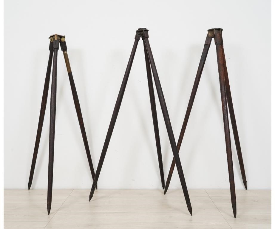 Appraisal: Three wood and brass transit tripods none marked All approximately