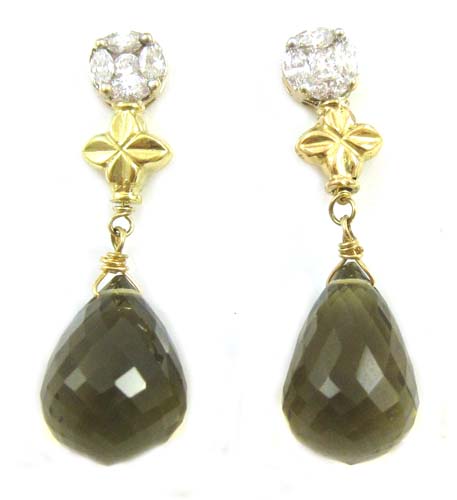 Appraisal: PAIR OF DIAMOND AND GREEN QUARTZ EARRINGS each k yellow