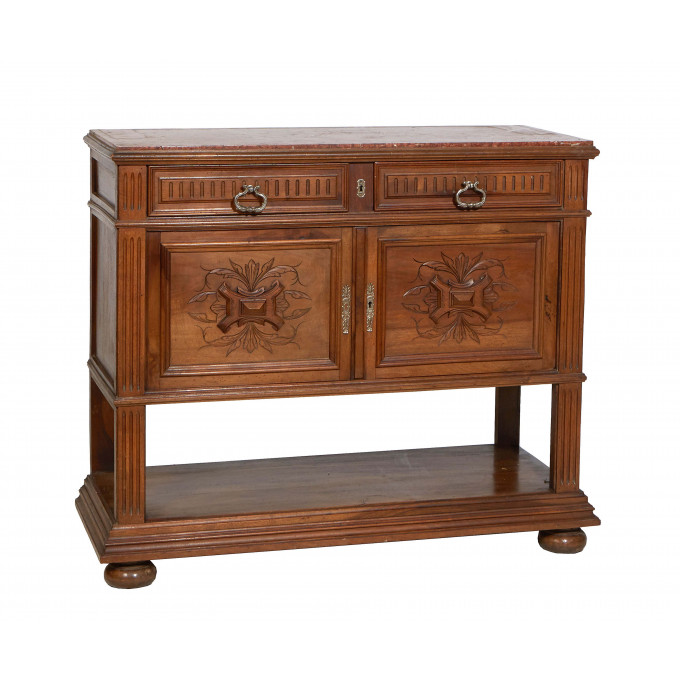 Appraisal: French Carved Walnut Henri II Style Marble Top Buffet a