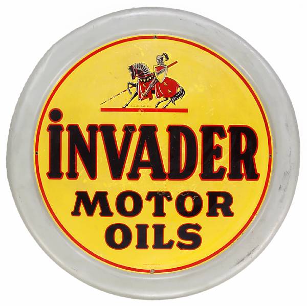 Appraisal: A round Invader Motor Oils sign very good condition in