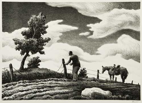 Appraisal: THOMAS HART BENTON The Fence Mender Lithograph x mm x