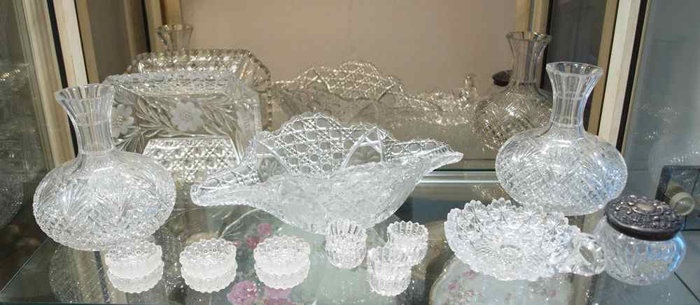 Appraisal: PIECE GLASS LOT Mostly cut glass Decanter banana bowl tray