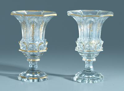 Appraisal: Pair glass urns everted arched panels hexagonal bases with gilt