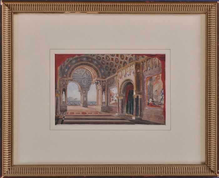 Appraisal: ENGLISH SCHOOL INTERIOR VIEW OF A MOORISH GALLERY Watercolor on