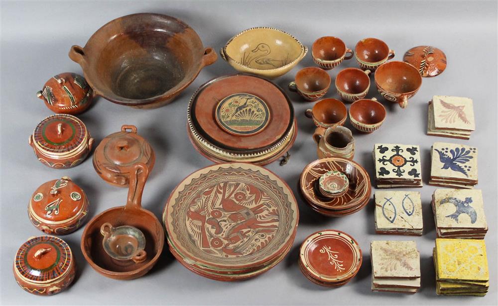 Appraisal: COLLECTION OF MEXICAN EARTHENWARE TABLEWARES AND TILES including a large