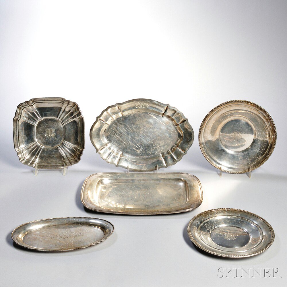 Appraisal: Six Gorham Sterling Silver Platters Providence all monogrammed two circular