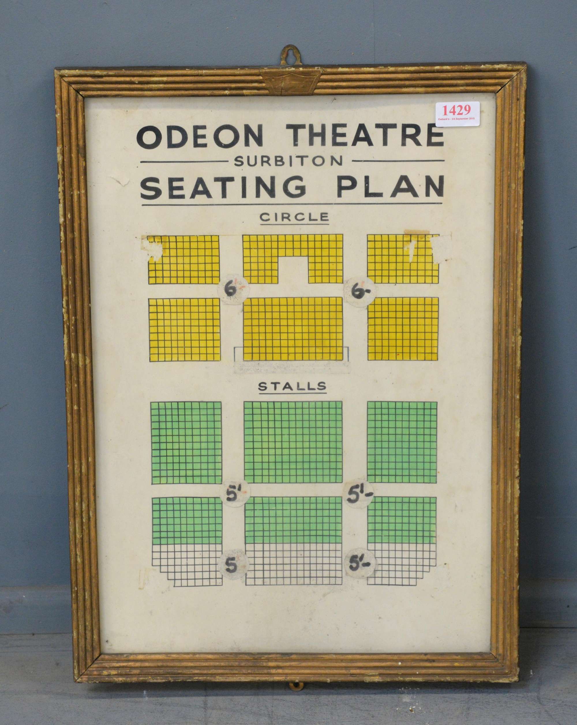 Appraisal: Odeon cinema Surbiton original seating floor plan in gilt frame