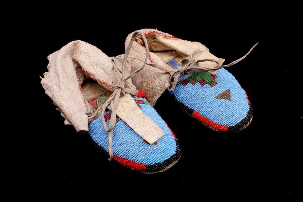 Appraisal: Gros Ventre Beaded Parfleche Child's Moccasins This is an excellent