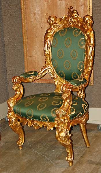 Appraisal: A Baroque style gilt and painted armchair height ft in