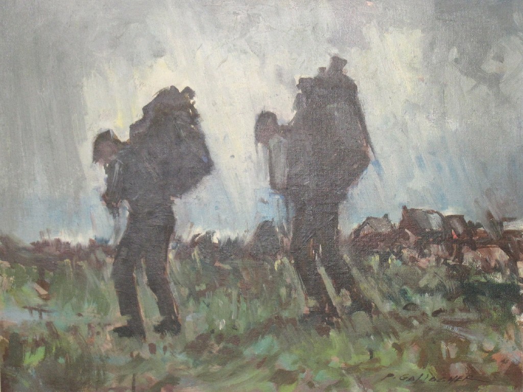 Appraisal: P GALLAGHER BRINGING HOME THE PEAT Oil on board signed