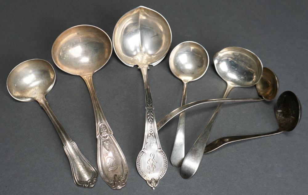 Appraisal: SEVEN ASSORTED AMERICAN STERLING SILVER SERVING LADLES L OF LARGER