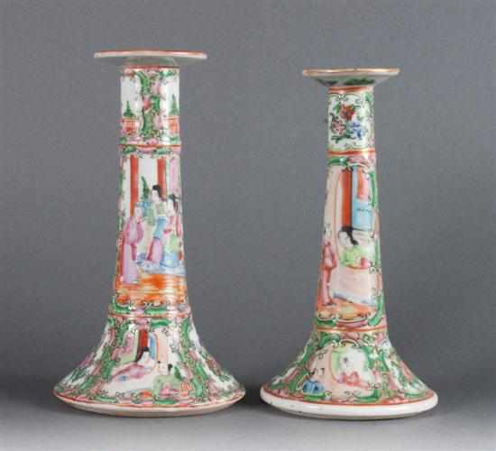 Appraisal: Two Chinese Export Rose Medallion porcelain candlesticks fourth quarter- th