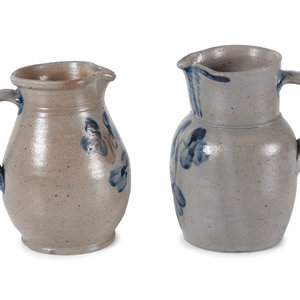 Appraisal: Two Cobalt Decorated Stoneware Pitchers th Century Height of larger