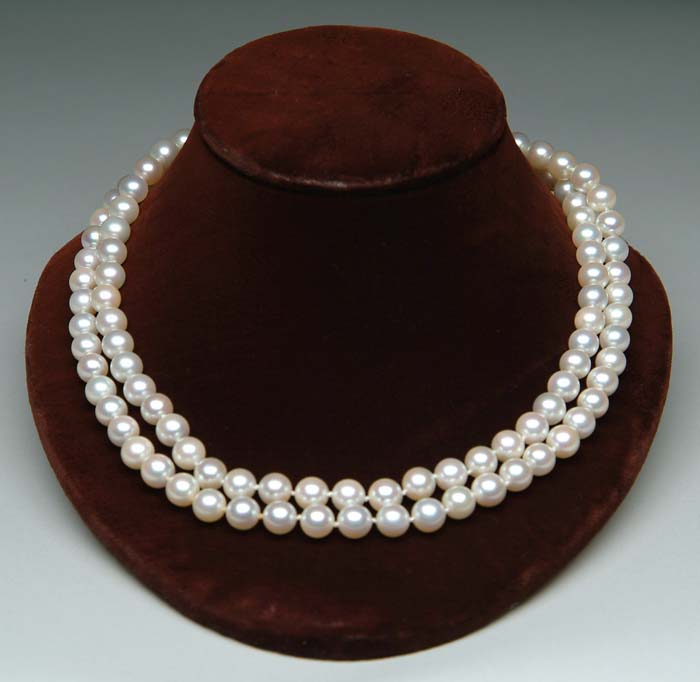 Appraisal: FINE DOUBLE STRAND CULTURED PEARL NECKLACE Knotted double strand of