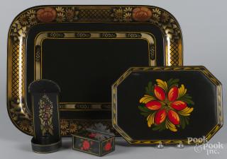 Appraisal: Four pieces of modern toleware tray - '' l ''