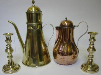 Appraisal: A LARGE BRASS COFFEE POT early th century of tapering