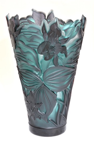 Appraisal: Pilgrim Cameo Glass Vase Rare Trillium Flair cutaway Titled Signed