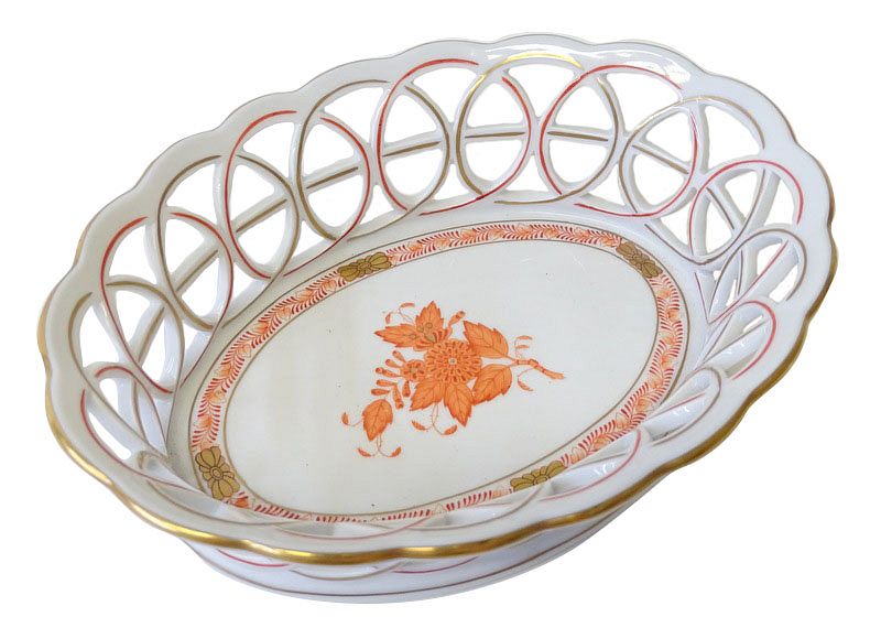 Appraisal: Herend Chinese Bouquet Rust Porcelain Tray Herend Chinese Bouquet Rust