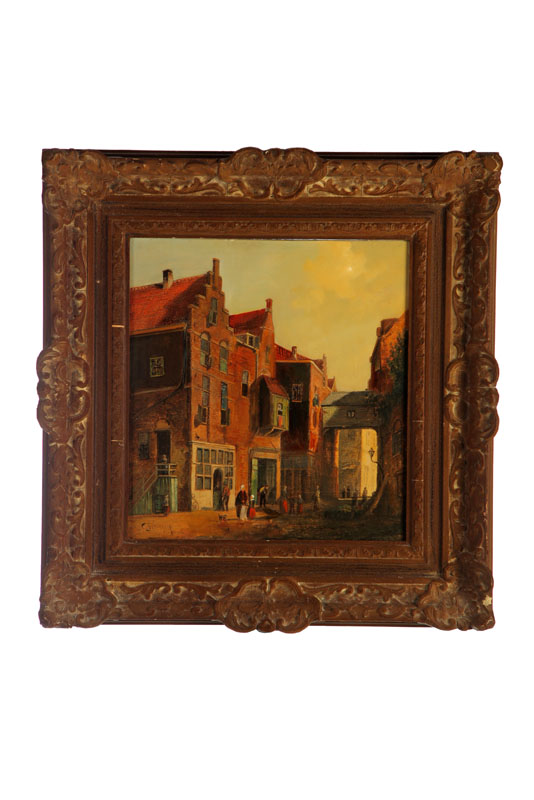 Appraisal: CITY VIEW WITH FIGURES EUROPEAN LATE TH CENTURY Oil on