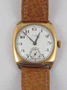 Appraisal: A ct gold cushion shaped gent's wrist watch by Longines