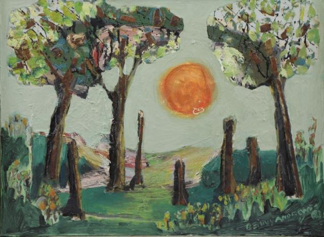 Appraisal: ANDREWS Benny Path to the Moon Oil withCollage on Canvas