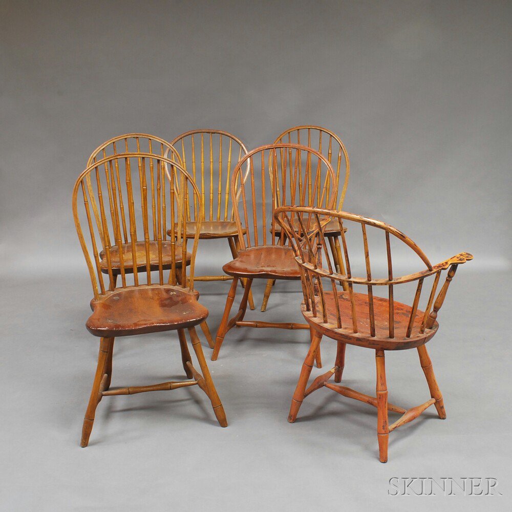 Appraisal: Six Bamboo-turned Windsor Chairs early th century five similar bow-back