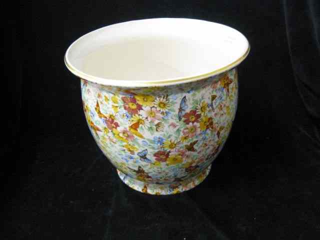 Appraisal: Wade Chintz Porcelain Jardiniere overall butterfly floral '' tall ''