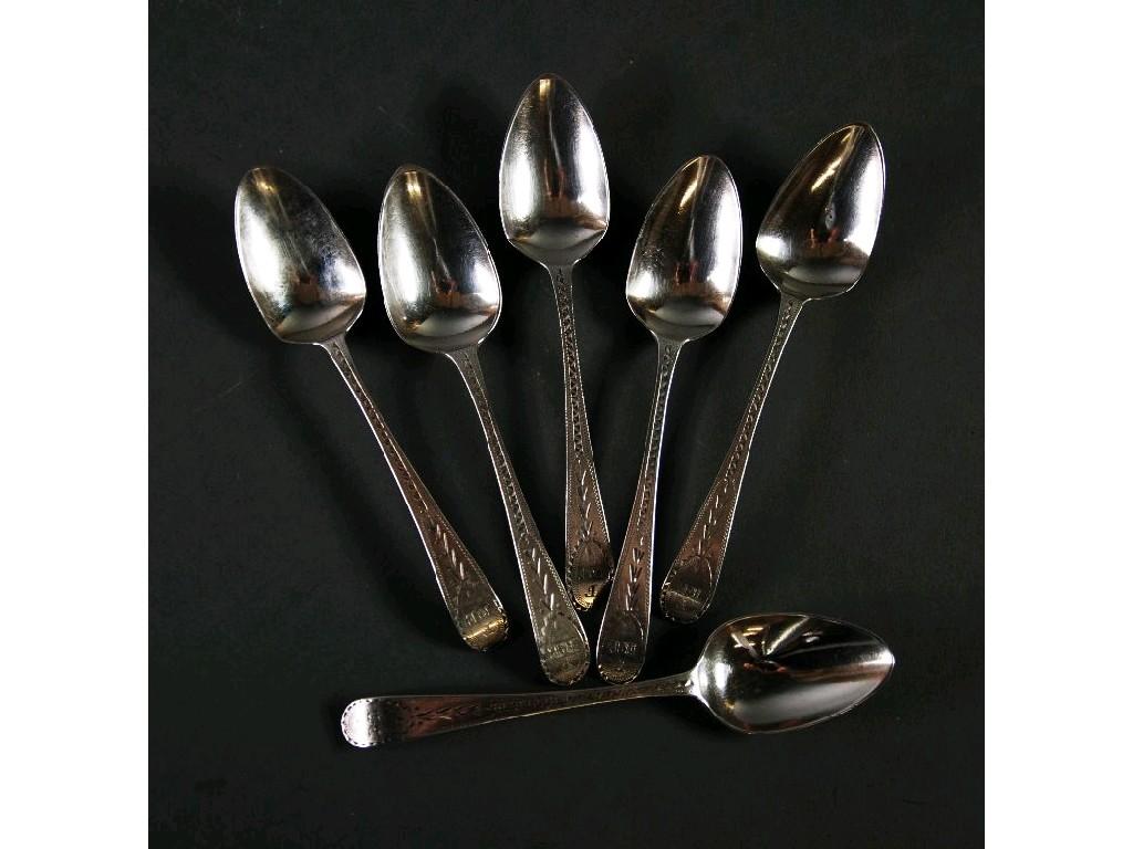 Appraisal: SET OF SIX GEORGE III BRIGHT CUT SILVER TEASPOONS by