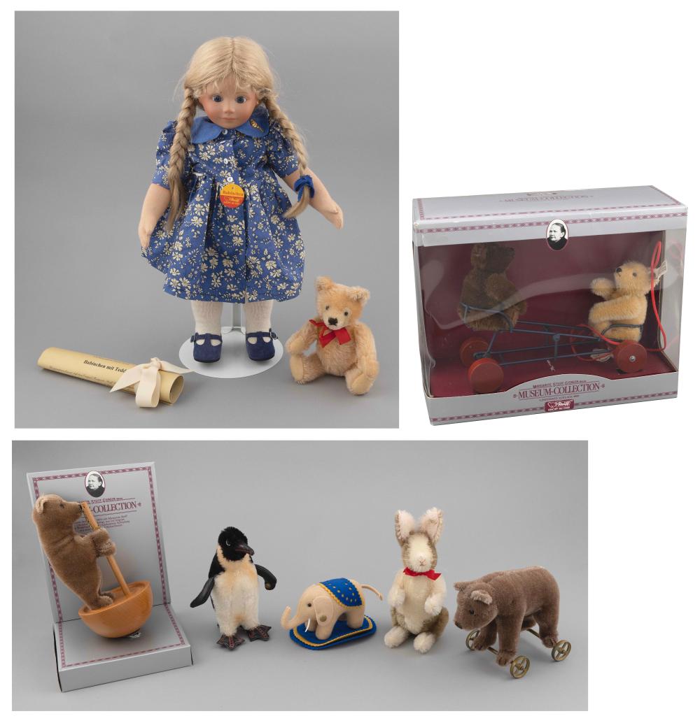 Appraisal: SIX STEIFF MUSEUM COLLECTION ANIMALS AND A BABICHEN DOLL WITH