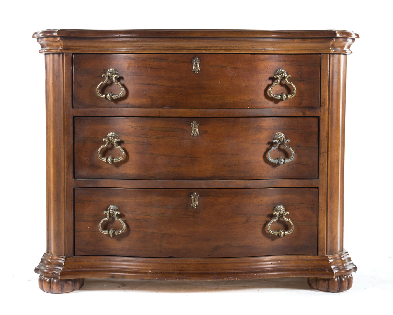 Appraisal: Century Baroque style cherrywood chest serpentine front with three long