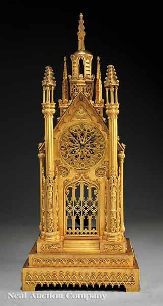 Appraisal: An Antique English Gilt Bronze Mantel Clock in the Gothic