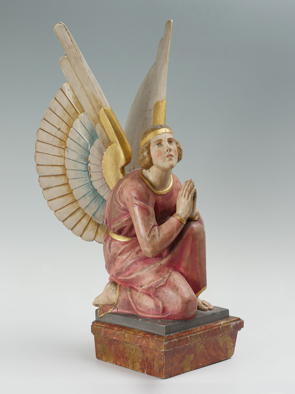 Appraisal: TH C CARVED WOOD POLYCHROMED KNEELING ANGEL Approx '' h