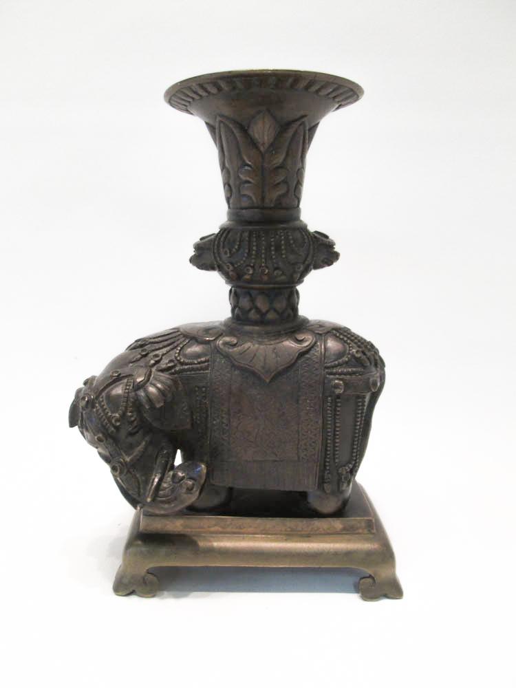 Appraisal: CHINESE BRONZE ELEPHANT VASE depicting an elephant standing on a