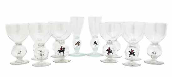 Appraisal: Twelve Glass Goblets each raised on a globe stem encasing