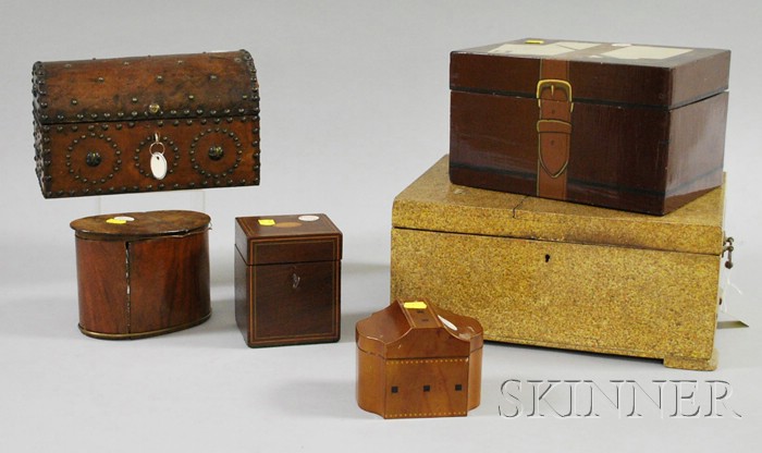 Appraisal: Six Assorted Decorative Boxes a tooled leather-clad dome-top a lacquered