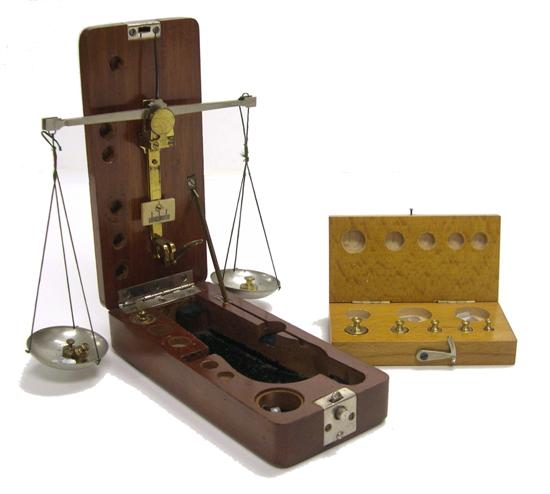 Appraisal: Vintage jeweler's beam scale and weights in wooden box box