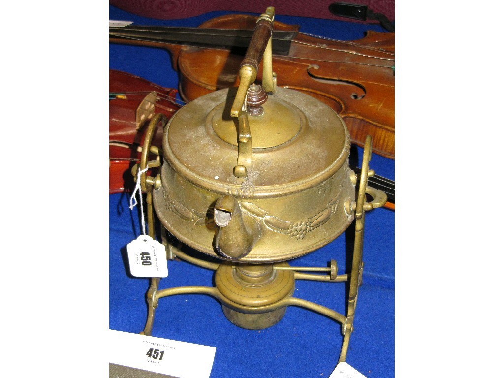 Appraisal: Brass spirit kettle on stand