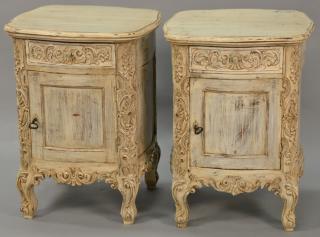 Appraisal: Pair of decorative bedside stands with door and drawer ht