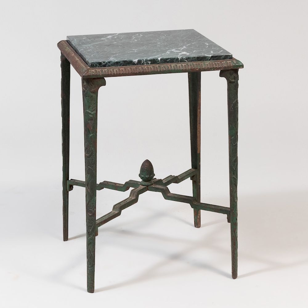 Appraisal: Modern Green Painted Cast-Iron and Marble Side Table x x