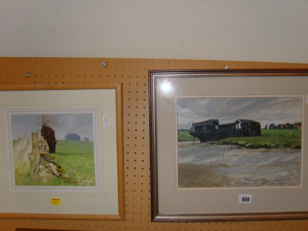 Appraisal: Two gouache studies by Allan Laycock one showing a moored