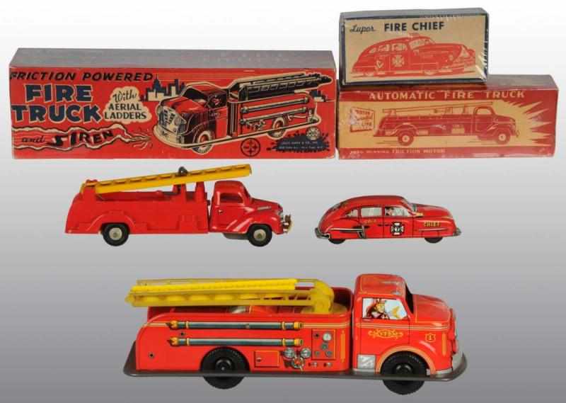 Appraisal: Lot of Tin Fire Department Vehicle Toys Description American Working