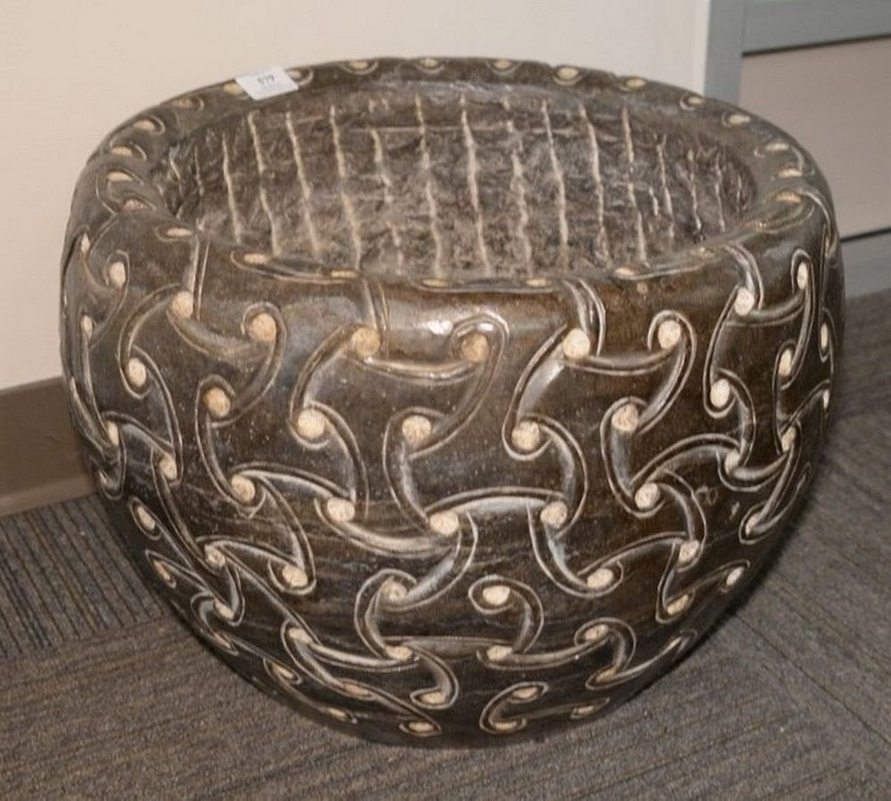 Appraisal: Pair of Carved Stone Planters each having carved interlaced celtic