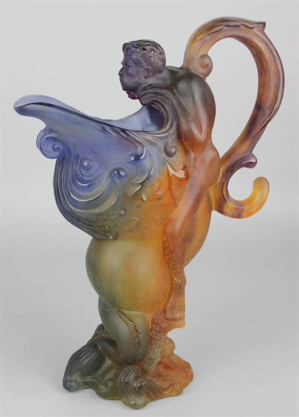 Appraisal: PATE DE VERRE MYTHOLOGICAL EWER MODELED AS A SATYR AND