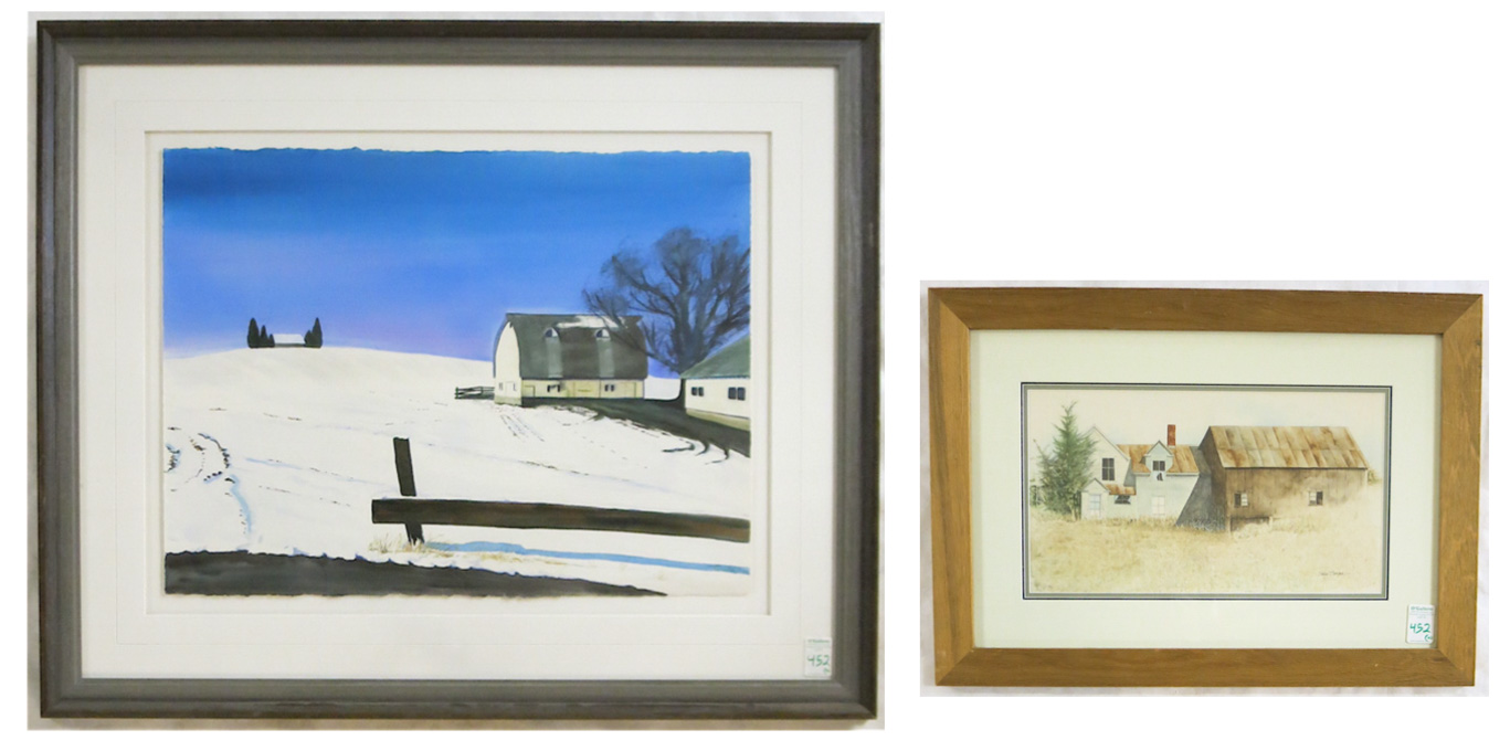 Appraisal: TWO WATERCOLORS Nadine Bernard abandoned farmhouse and barn image measures