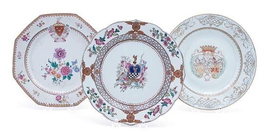 Appraisal: Three Chinese Export Armorial Porcelain Plates Three Chinese Export Armorial