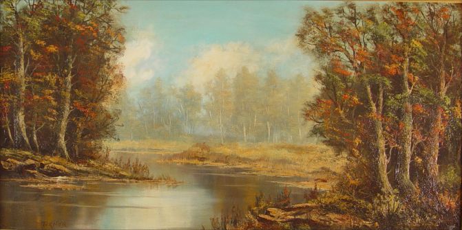 Appraisal: STREAM LANDSCAPE OIL C SIGNED TURNER Serene landscape of a