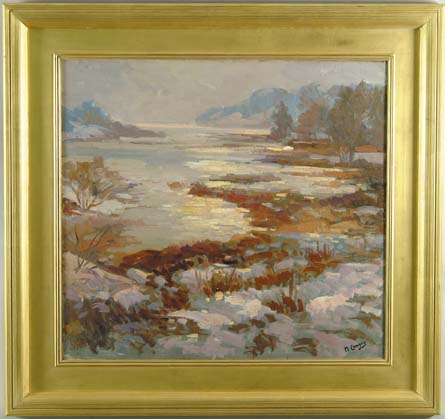 Appraisal: MAURICE COMPRIS American - GLOUCESTER WINTER SCENE Fine oil on