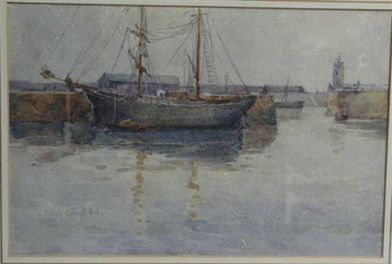 Appraisal: L Russell Bell watercolour ships at dock signed h w