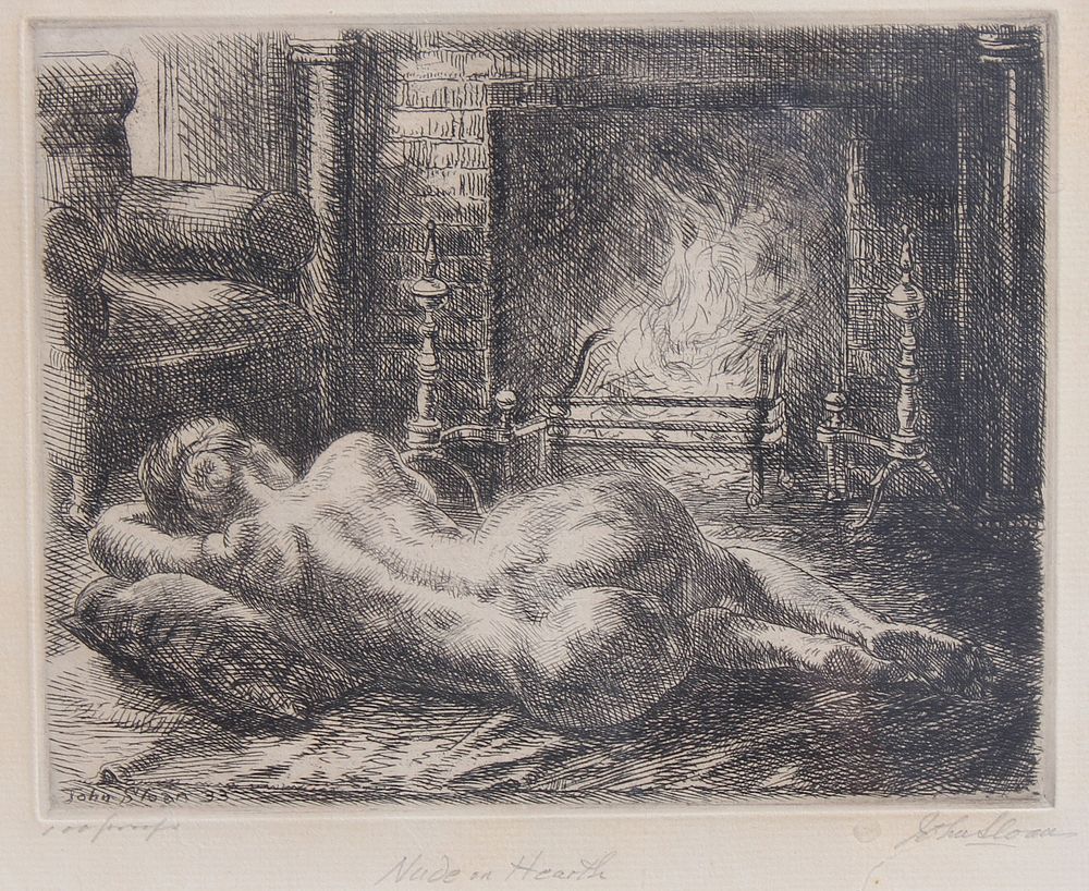 Appraisal: John Sloan - Nude Etching John Sloan - Nude on